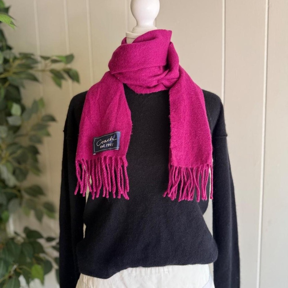 Coach Hot Pink Wool Cashmere Scarf with Fringe 2000's era